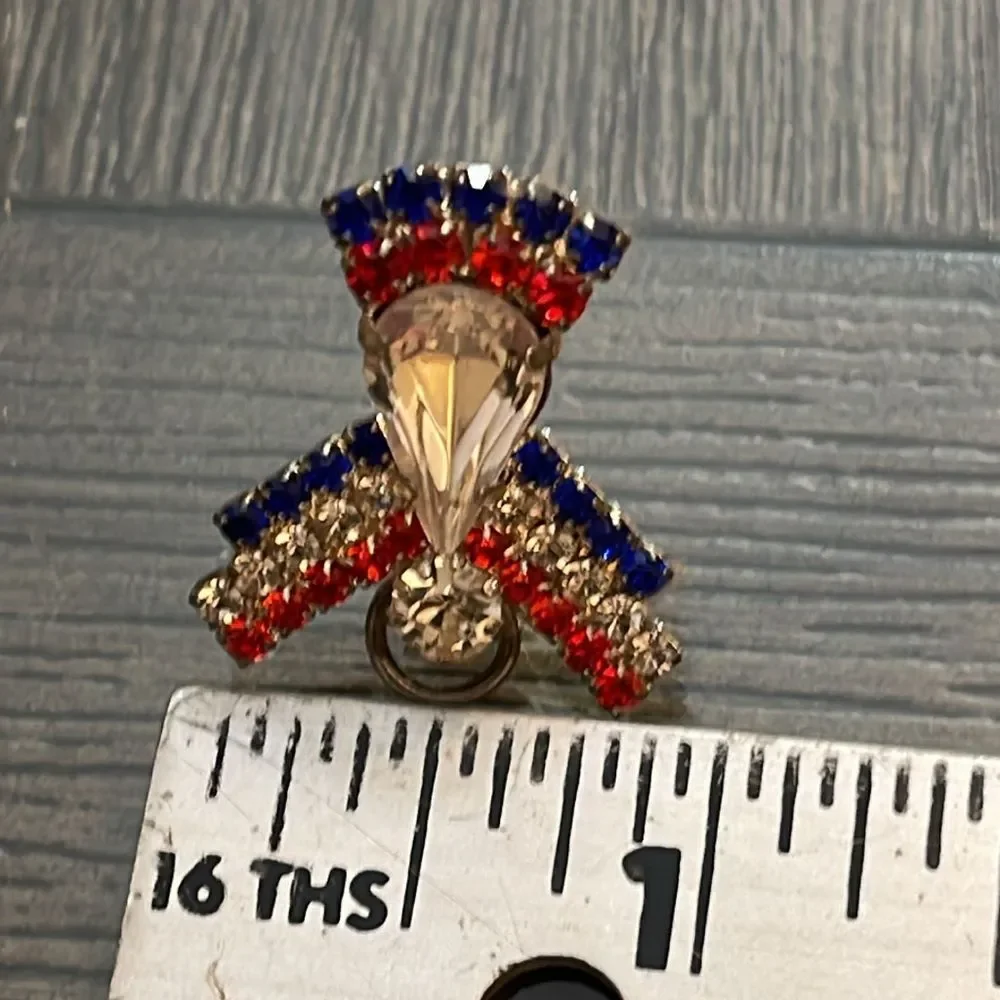 Vintage Ballou Red White Blue Rhinestone Angel Pin